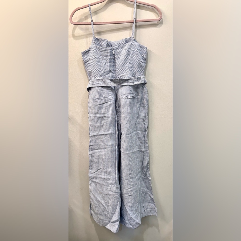 J. Crew Light Blue Striped Linen Jumpsuit Size 2 - Picture 3 of 9